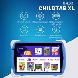 Balou ChildTab XL Kindertablet 10.1 inch met bluetooth koptelefoon - Blauw of Roze - 128GB (64GB+64GB) + 4GB RAM - Inclusief Gratis Screenprotector en 64GB SD-kaart - Ouderlijk Toezicht & Lange Batterijduur — thumbnail 3