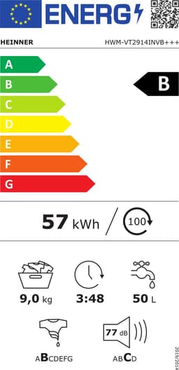 Heinner HWM-VT2914INVB+++ Wasmachine 9 kg – 15 Programma’s Met Anti-Kreukfunctie – Eco Logic & Balance Control-systeem – LED Display – 1400 tpm – Wit – 5 Jaar Garantie — thumbnail 2
