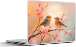 Laptop sticker - 14 inch - Roodborstjes - Sierlijk - Bloesemtak - 32x5x23x5cm - Laptopstickers - Laptop skin - Cover — thumbnail 1