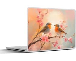 Laptop sticker - 14 inch - Roodborstjes - Sierlijk - Bloesemtak - 32x5x23x5cm - Laptopstickers - Laptop skin - Cover
