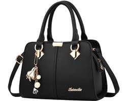 HAUSS SPOLE Handtas-Dames Handtas-Schoudertas met Veel Vakken-Casual & Werkdag-Knoopbaar & Ruim-28x32x13 cm-PU Leer-Zwart