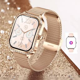 Knobbout 1,75 inch HD gebogen scherm smartwatch met ingelegde diamant - Slank, stijlvol en elegant design, speciaal geschikt voor dames - Vrouwelijke gezondheidstracking - Bluetooth-belfunctie - Roségouden staal + roze siliconen horlogebanden — thumbnail 1
