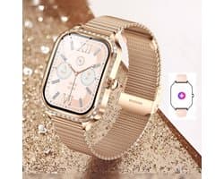 Knobbout 1,75 inch HD gebogen scherm smartwatch met ingelegde diamant - Slank, stijlvol en elegant design, speciaal geschikt voor dames - Vrouwelijke gezondheidstracking - Bluetooth-belfunctie - Roségouden staal + roze siliconen horlogebanden
