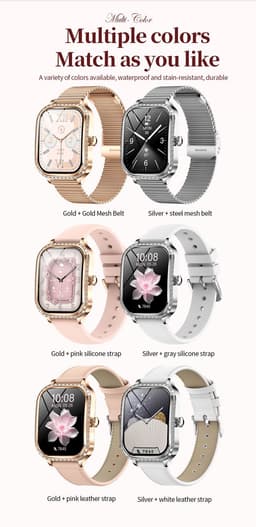 Knobbout 1,75 inch HD gebogen scherm smartwatch met ingelegde diamant - Slank, stijlvol en elegant design, speciaal geschikt voor dames - Vrouwelijke gezondheidstracking - Bluetooth-belfunctie - Roségouden staal + roze siliconen horlogebanden — thumbnail 4