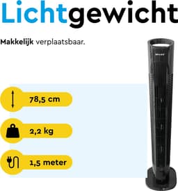 BRASQ Torenventilator F500 – 80 cm Hoog – Zwart – Stil – Met Afstandsbediening – Timer & Slaapmodus – Staande Ventilator – 50W – Voor Slaapkamer & Kantoor — thumbnail 3