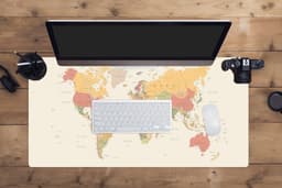 Muismat XXL 90x45 cm - Bureau onderlegger - Bureau mat Wereldkaart - Realistisch - Beige - Bureaumat - Gaming mousepad xl - Bureaulegger groot - Computer deskmat — thumbnail 4
