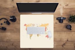 Muismat XXL 60x60 cm - Bureau onderlegger - Bureau mat Wereldkaart - Realistisch - Beige - Bureaumat - Gaming mousepad xl - Bureaulegger groot - Computer deskmat — thumbnail 4