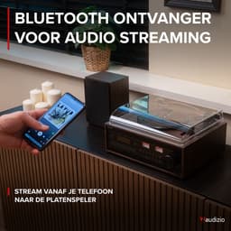 Platenspeler met speakers - Audizio Boston platenspeler Bluetooth, CD speler en DAB radio - Houtlook — thumbnail 4