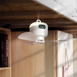 Kampeerventilator 8000mAh op batterijen, draagbare, oplaadbare tentventilator met afstandsbediening, plafondventilatorlamp met 3 afneembare ventilatorbladen, timer, 4 snelheden met afstandsbediening geschikt voor buiten, wit — thumbnail 2