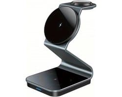 Draadloze Oplader - 15W Snellader - Qi Oplaadstation - Opvouwbaar - Geschikt voor: MagSafe iPhone, Apple Watch, AirPods - iOS & Android