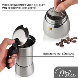 Milu Percolator voor Inductie | 2, 4, 6, 9 Koffiekopjes | RVS Espresso Maker met Onderzetter, Lepel en Borstel | 450ml / 9 Kopjes Moka Pot — thumbnail 3