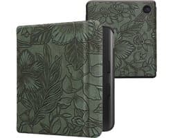 kwmobile e-reader hoesje geschikt voor Kobo Libra Colour hoes - E reader flip case met magnetische sluiting - Ereader cover - Bloemen in reliëf design in groen
