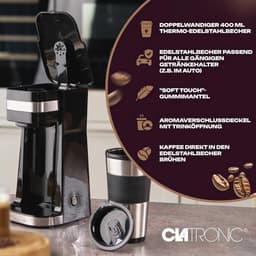 Koffiezetapparaat met to go beker 400ml - geschikt voor alle standaard bekerhouders - roestvrijstalen beker - filterkoffiezetapparaat klein KA 3733 — thumbnail 4