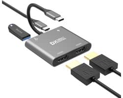 DirectGoods 4 in 1 USB C Hub® - Docking Station Laptop – Docking Station - USB C Naar HDMI (2x) – USB C 3.0 – 2x HDMI 4K@60hz - Universeel - Spacegrey