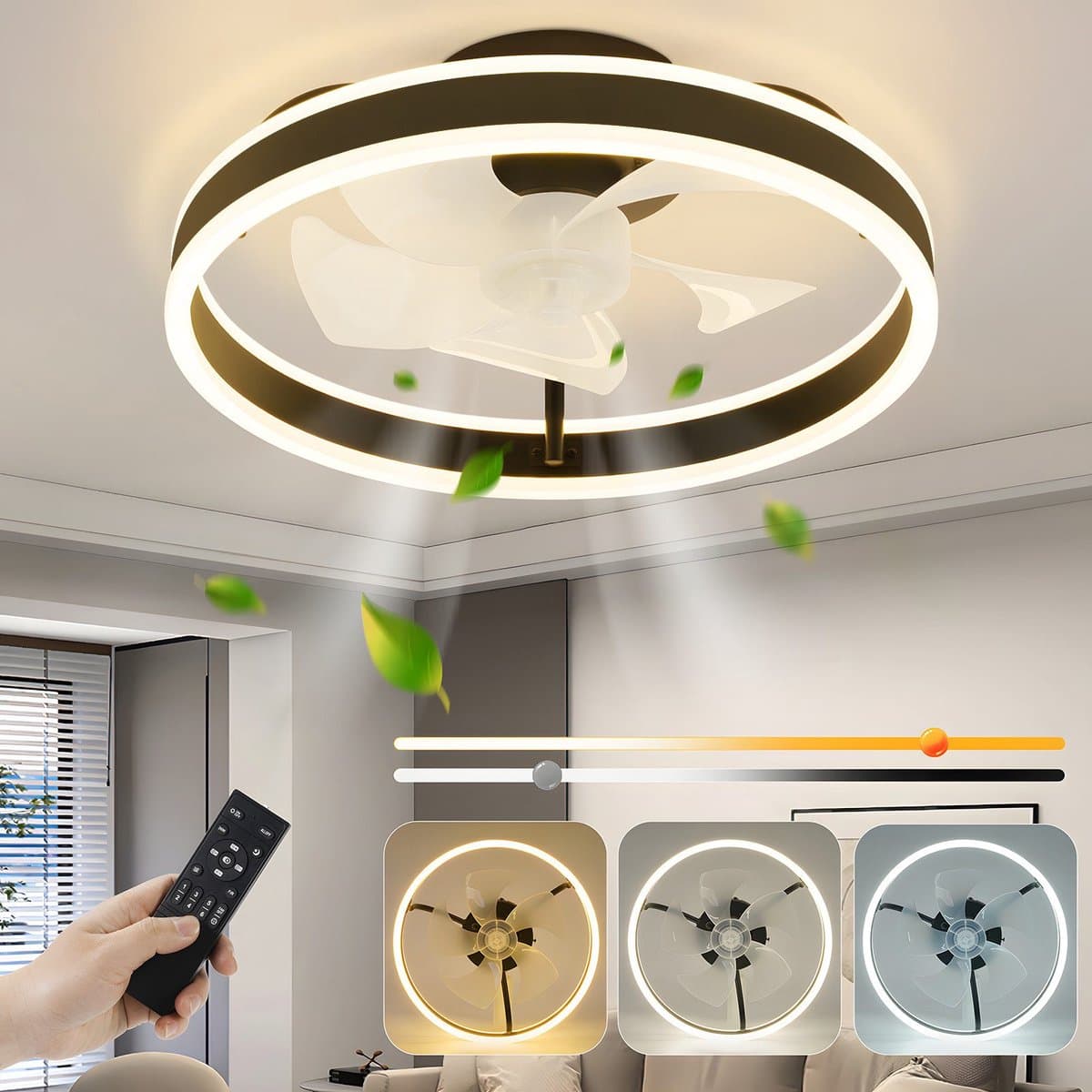 NETTLIFE Plafondventilator met verlichting 40cm - zwart en wit - dimbaar met afstandsbediening - 6 standen Ventilator - LED 34W - Timer plafondlamp - voor slaapkamer | woonkamer | keuken | hal — afbeelding 1