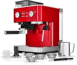KitchenAid Pistonmachine met Koffiemolen - 5KES6551ECA - Ingebouwde koffiemolen - kantelbaar stoompijpje - 15 bar pomp en drukmeter - Appelrood — thumbnail 2