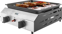 Gasbarbecue - Gasbarbecue en grill op tafel - 2 roestvrijstalen branders en drukregelaar - Gasbarbecue voor op de camping - zilver + zwart — thumbnail 1