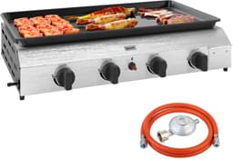 Gasgrill - Gasbarbecue en grill op tafel - 4 roestvrijstalen branders en drukregelaar - 44 x 44,5 x 19 cm, zilver + zwart — thumbnail 5