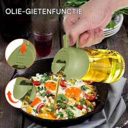Olieverstuiver voor de keuken - Kook Olie Dispenser - 2-in-1 olijfolie dispenser fles voor de keuken - Glazen oliefles voor thuis - Oliever nevelaar van voeding skwaliteit voor airfryer, salade, frituren, grillen - Groen - 470 ml — thumbnail 5