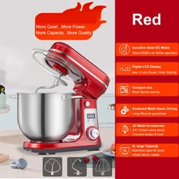 Keukenmixer - Keukenmachine - Foodprocessor - Keukenrobot - Elektrische Foodmixer - 1200W - Stil DC-Motor - LED Display - 6 Snelheden - Rood — thumbnail 1