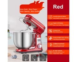 Keukenmixer - Keukenmachine - Foodprocessor - Keukenrobot - Elektrische Foodmixer - 1200W - Stil DC-Motor - LED Display - 6 Snelheden - Rood