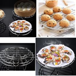 3x Ovenrooster - 23/25/28 CM - RVS Stoomrek - Oven Rek - Magnetron Rek - Ovenrooster - Ovenrek - Kookspullen - Stoommand - Steamer Basket - Magnetron Rooster Rond - voor Bakken, Koken, Braden - Kookgereedschap voor Air Fryer — thumbnail 4