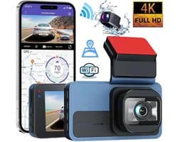 Auto DVR-camera - Dashcam - 64G, Full 4K HD 1080p, 2 lenzen, WiFi, GPS, parkeerbewaking, 3 inch, 170 graden hoek, Loop-opname, Nachtzicht
