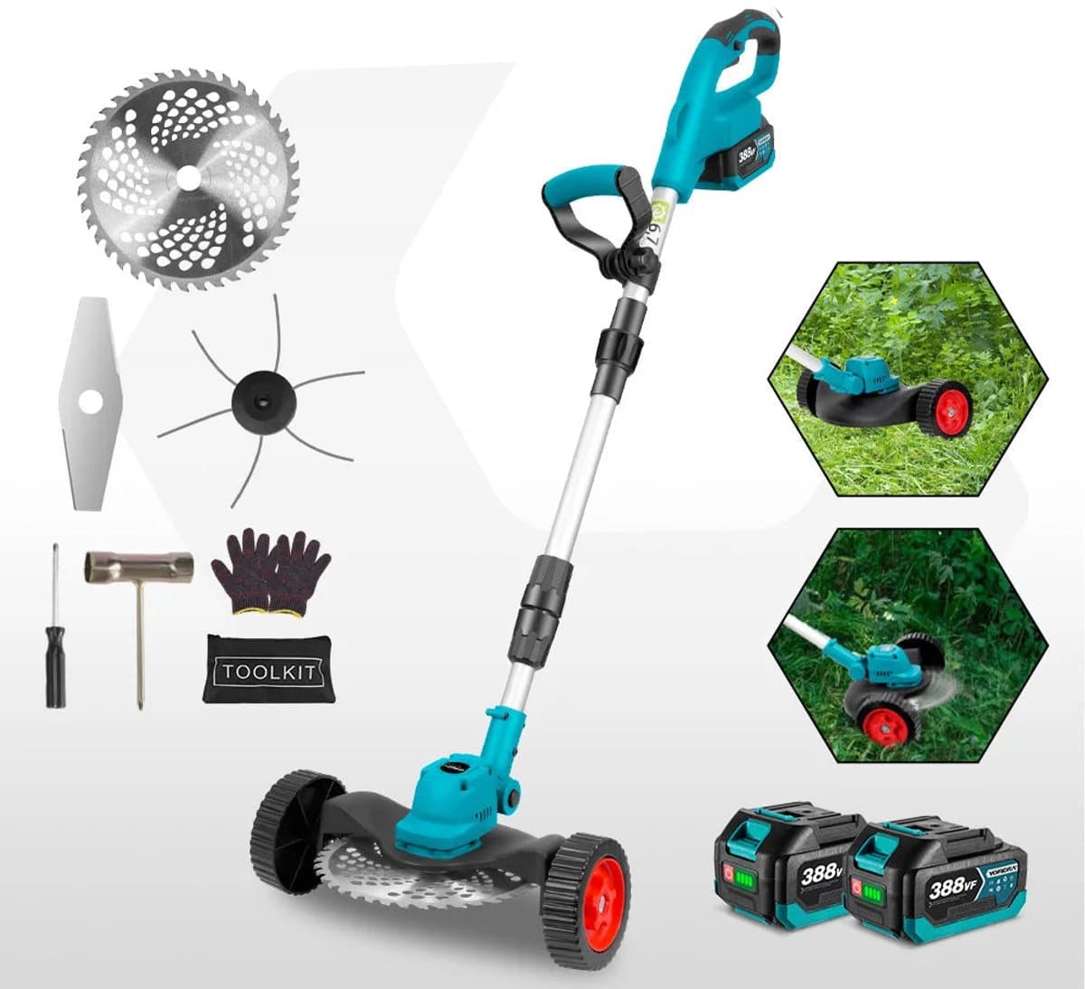 Handmaaier - Grasmaaier - Grastrimmer - Grasschaar - Grasmachine - 9-Inch - Borstelloze - Elektrische/Accu - Draagbare - Grastrimmer met Verstelbare Lengte - Inclusief 2x Accu - 21V/18V Compatibel - voor Tuingereedschap — afbeelding 1