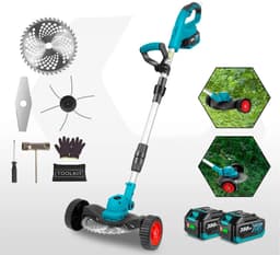 Handmaaier - Grasmaaier - Grastrimmer - Grasschaar - Grasmachine - 9-Inch - Borstelloze - Elektrische/Accu - Draagbare - Grastrimmer met Verstelbare Lengte - Inclusief 2x Accu - 21V/18V Compatibel - voor Tuingereedschap — thumbnail 1