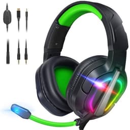 StayPowered RGB Gaming Headset - Ultiem Geluid voor Top Gamers - Ergonomisch Ontwerp - Ruisonderdrukkende Microfoon - Brede Compatibiliteit - Gemakkelijke Bediening - RGB Verlichting - Zwart/Groen - Levering Sneller dan Aangegeven! — thumbnail 1