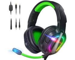 StayPowered RGB Gaming Headset - Ultiem Geluid voor Top Gamers - Ergonomisch Ontwerp - Ruisonderdrukkende Microfoon - Brede Compatibiliteit - Gemakkelijke Bediening - RGB Verlichting - Zwart/Groen - Levering Sneller dan Aangegeven!