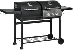 Gasbarbecue - Gasbarbecue en grill - Met slang, thermometer en warmhoudplaten - 5 Branders - Zwart + zilver — thumbnail 1