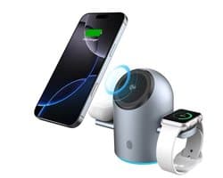 AIFANTY 3-in-1 Magnetische Draadloze Oplader | Qi2 Oplaadstation | Automatische Rotatie | Verborgen Oplaaddesign | Geschikt voor MagSafe iPhone, Apple Watch & Airpods - 15W Draadloze snellader | Wireless charger | Donkergrijs