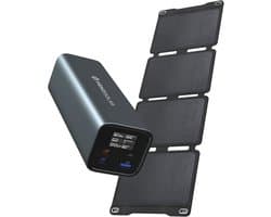 Heko Solar® Fuse 140 + Unfold 30 - Powerbank met Zonnepaneel - 27.000 mAh - 140W snellader - USB-A/USB-C - Laptop Powerbank - Digital Display - Noodpakket