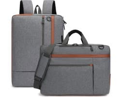 Laptoptas 17,3 Inch - 2 in 1 Laptop Rugzak en Schoudertas - 20 Liter - grijs/bruin