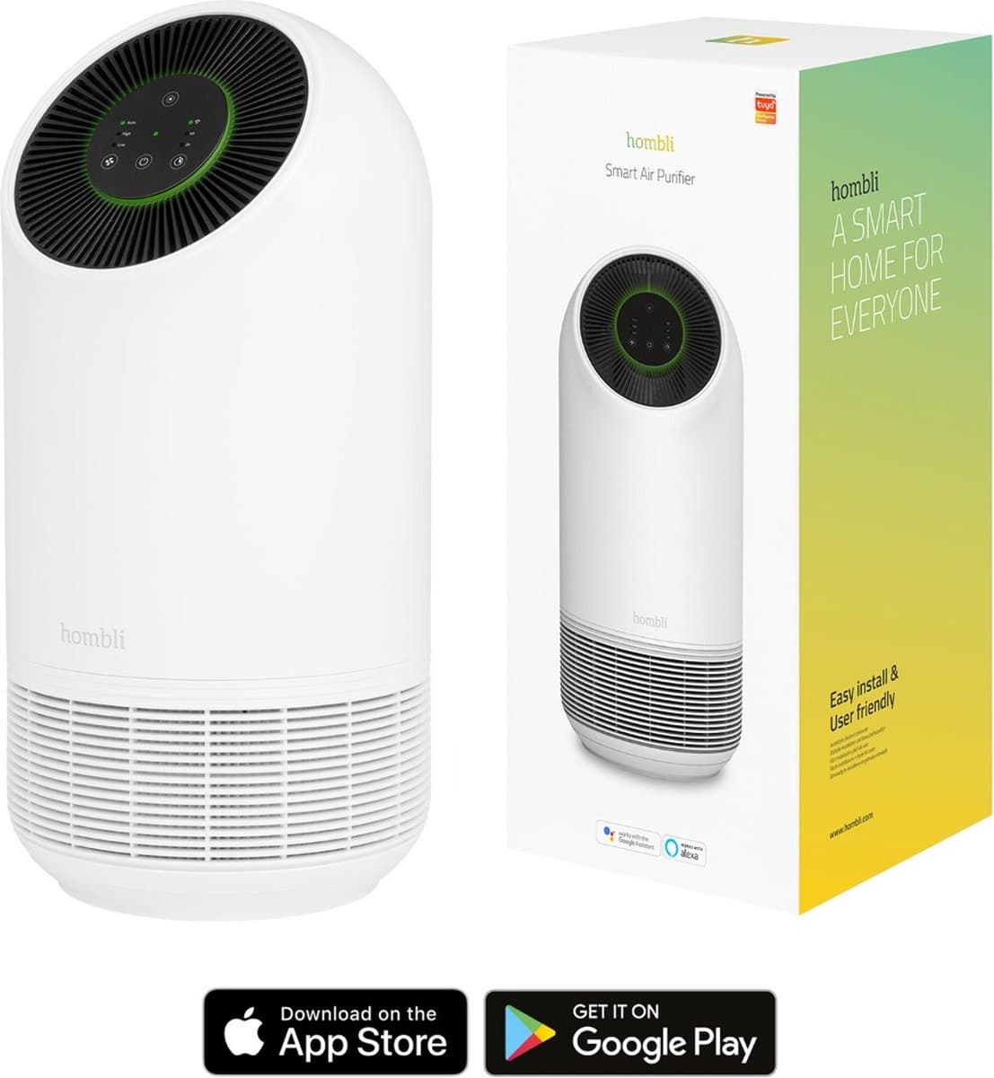 Hombli Smart Air Purifier – Luchtreiniger – HEPA 13 Filter en Actieve Koolstoffilter – Wifi - Bediening via App – Spraakbesturing met Google, Alexa en Siri — afbeelding 1