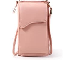Coverzs Telefoontasje leer met portemonnee geschikt voor alle Telefoons - Universeel - Schoudertas - Damestas - Telefoontas (roze)