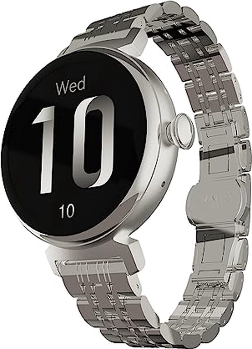 HiFuture Aura Smartwatch dames, 1,08 inch roestvrijstalen AMOLED-display, Stappenteller, Hartslagmeter, polshartslagmeter, echte Sp02-sensoren, IP68 waterdicht, activiteitenteller, magnetische lading compatibel met Android en iOS, kleur (Zilver) — afbeelding 1