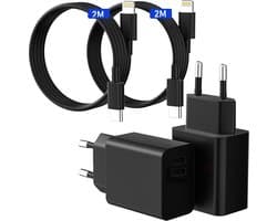 Snellader met 2x USB C Kabels - Geschikt voor Apple iPad en iPhone - USB C Adapter 2 Poorten - 2 Meter - Origineel Phreeze