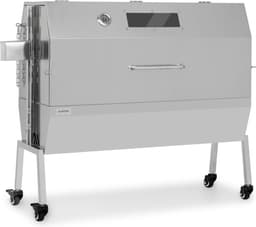 Klarstein Houtskoolgrill 2-in-1 draaispitgrill met motor, Grill met draaiend spit, Grote spitgrill voor speenvarken, Grill met kijkvenster, Spitgrill met roestvrijstalen rooster, Grote met vloerrollen - 57 cm - voor Tuin - Thermometer - RVS — thumbnail 1