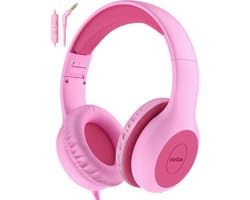Intelectro Koptelefoon voor Kinderen - Veiligheid en Plezier in Eén! - Hoogwaardige Stereogeluid - Comfortabele Draagervaring - HD Microfoon - Volumeregeling - Brede Compatibiliteit en Audio Delen - Roze - Levering Sneller dan Aangegeven!