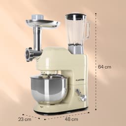 Klarstein Blender Knetmaschine keukenmachine met Fleischwolf, 2000W Teigmaschine klein, 6 standen, Schneebesen - & Knethaken, planetair , roermachine met Mixer, keukenmachines met 5L kom - 1800W 5,2L - voor Keuken - RVS - Standmixer — thumbnail 5