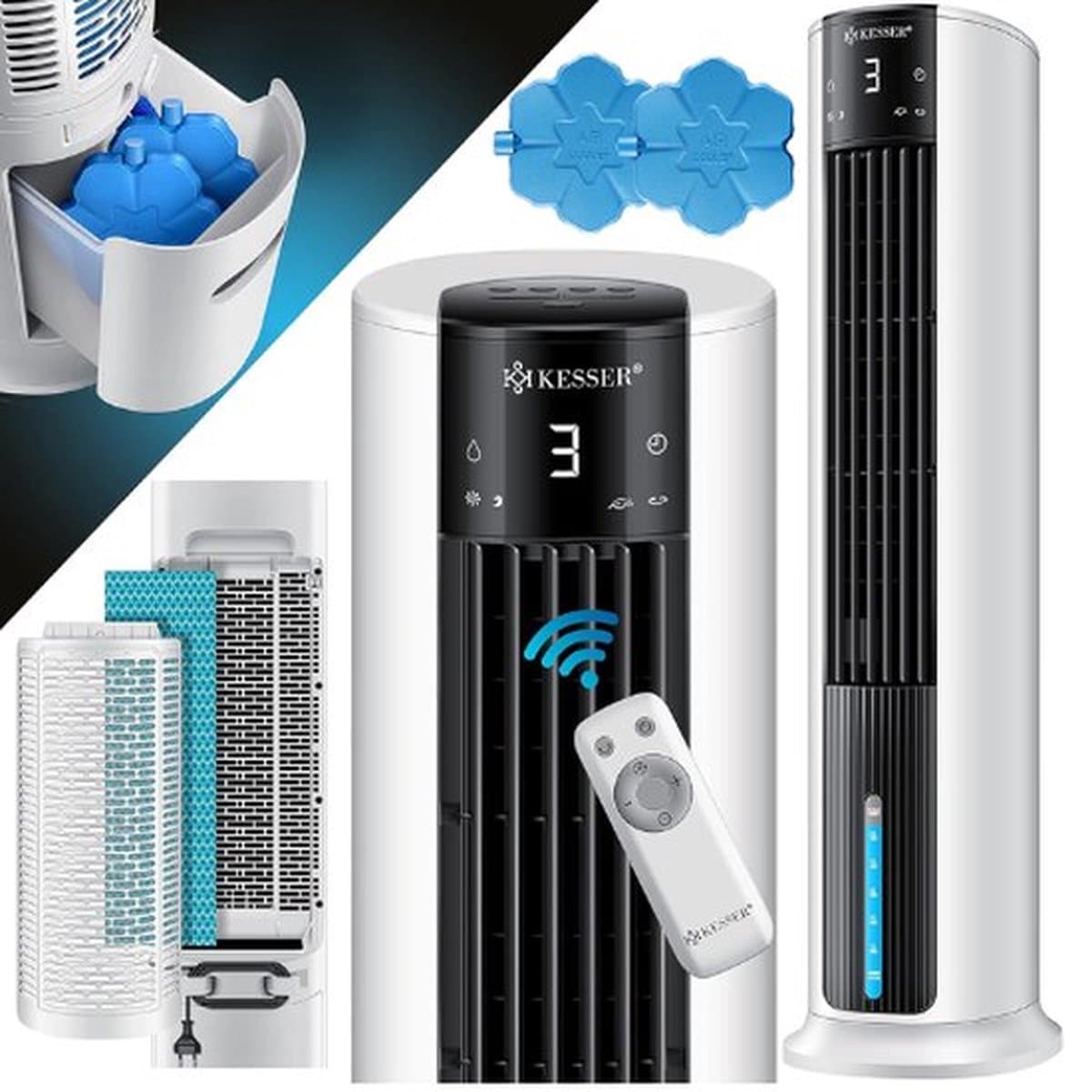 Thuys – Luxe Torenventilator – Geluidloos – Mobiele Airco zonder Afvoer – Afstandsbediening – Instelbare Snelheden – Modern Design – 60W – Wit — afbeelding 1