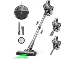 Luxe Steelstofzuiger – Draadloos – Stofzuiger zonder Zak op Accu – Tapijtreiniger – LED Display – Gebruiksvriendlijk – 450W – Grijs