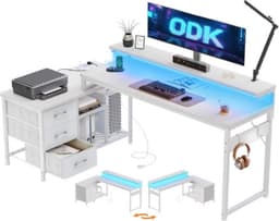Multifunctioneel Bureau – Hoekbureau – Game Bureau – Jongens – Volledige Set – Stopcontacten – USB Poorten – Eenvoudige Montage – Wit — thumbnail 1