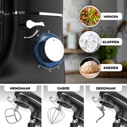 Fentic Keukenmachine - 2000W - Keukenrobot - Incl. Pastaroller en extra accessoires - 6,2L Mengkom - Foodprocessor - Pastamachine - Zwart — thumbnail 3