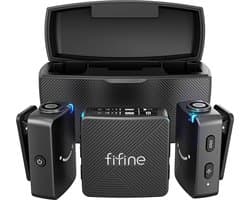 FIFINE - M9 - Dasspeld Microfoon - Lavalier - Draadloos Systeem Lavalier - 2 Stuks - USB-C - Telefoon / Tablet / PC -Met Opbergcase