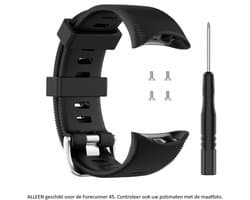Zwart siliconen bandje geschikt voor de Garmin Forerunner 45 (niet voor de S variant!) en Garmin Swim 2 – Maat: zie maatfoto - sporthorlogeband - polsband - strap - siliconen - black rubber smartwatch strap
