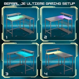 Five Stars® L-Vormig Game Bureau - 107x80x76 cm - Game Bureau met LED verlichting - Zwart Carbon - Hoekbureau - Gaming Desk - Computertafel — thumbnail 8
