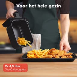KitchenBrothers Dubbele Airfryer - PFAS-Vrij - 2400W - 9L - Heteluchtfriteuse - Dual Zone - Dubbele Mand - 50ºC tot 200ºC - 10 Kookprogramma's - Zwart — thumbnail 5